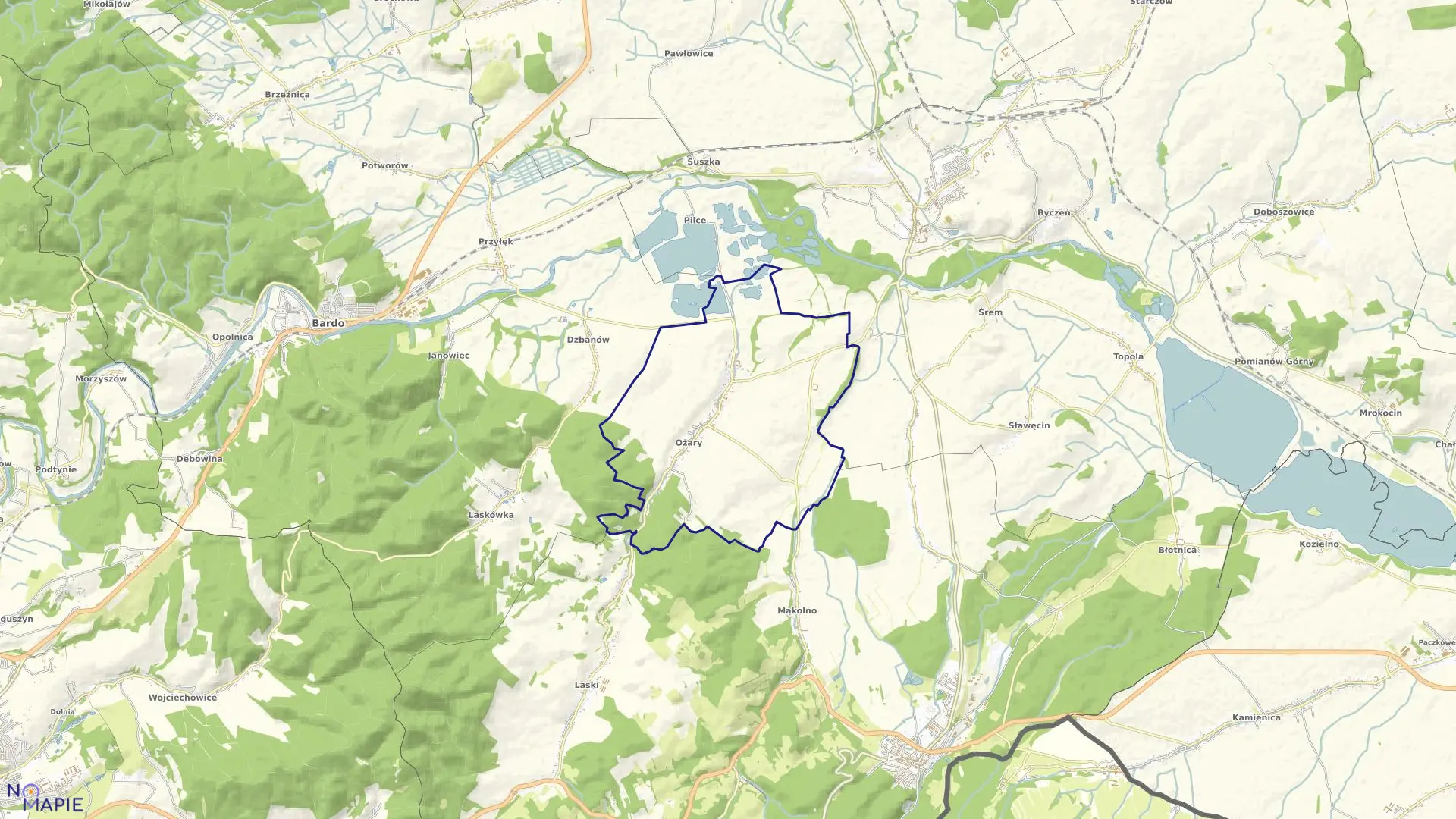 Mapa obrębu Ożary w gminie Kamieniec Ząbkowicki
