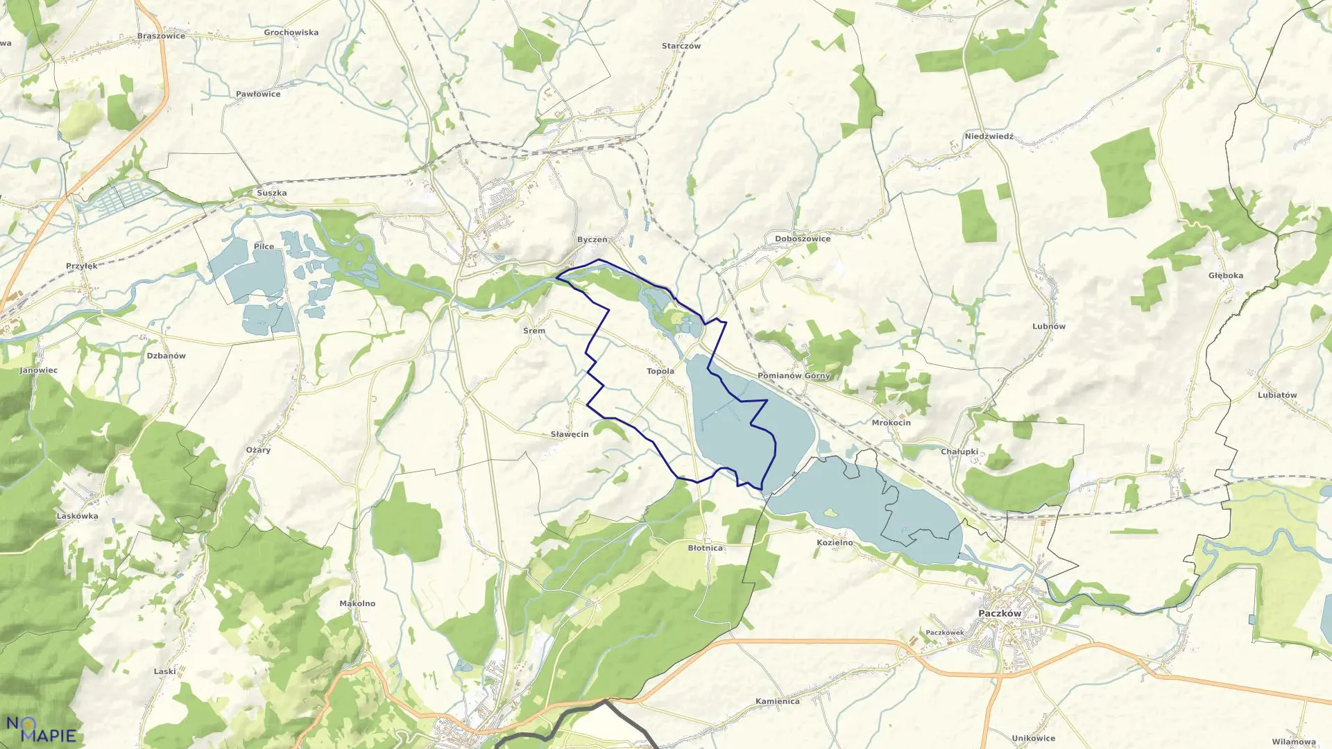 Mapa obrębu Topola w gminie Kamieniec Ząbkowicki